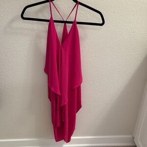 Olivaceous Vibrant Pink Asymmetrical Dress